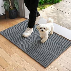 lot 460 image: QiCaiJia Front Door Mat 17x30, Absorbent Dirt Resist Washable Non Slip Low-Profile Indoor Doormat, Easy Clean Welcome Entryway Door Mats, Grey - Retail $17
