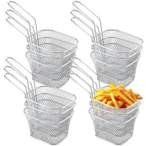 lot 472 image: 12 Pcs Mini Square Fry Basket Bulk Stainless Steel French Fry Holder Food Baskets for Serving Fryer Container with Handle Reusable Small Deep Fryer Holder for Home Kitchen Decor (Silver) - Retail $23