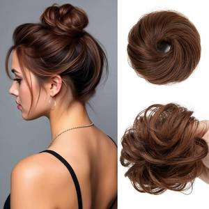 lot 479 image: CJL HAIR 2PCs Small Cute Messy Bun Hair Piece for Thin Hair Women Mini Synthetic Curly Bun Scrunchies Updo Hairpieces Red Vino - Retail $18