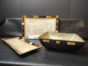 lot 217 image: Hand Crafted Mosaic Tile Border Ceramic Serving Set