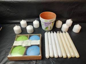 lot 245 image: Candle Collection with Decorative Floral Terra Cotta Pot