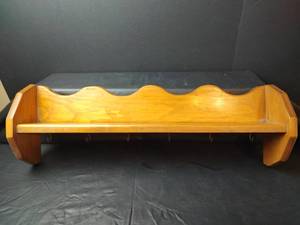 lot 249 image: Wooden Wall Shelf with Plate Groove and Cup Hooks, 30 x 6 x 10