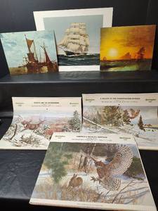 lot 250 image: Remington Wildlife Art Calendars and Nautical Sailing Ship Prints