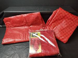lot 253 image: Red Damask Tablecloth and Vinyl Tablecloths