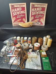 lot 258 image: Leather Craft Supply Lot with Hand Sewing Books and Tools
