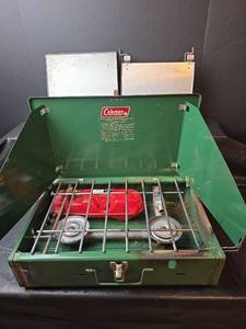 lot 330 image: Coleman 425F Two-Burner Camping Stove with Accessories
