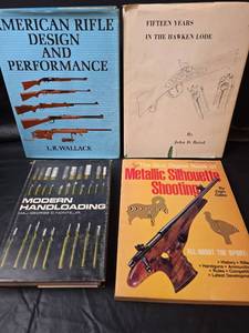 lot 344 image: 4 Books American Rifle Design, Hawken Lode, Modern Handloading, Metallic Silhouette Shooting