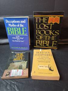 lot 355 image: 4 Bible Reference Books Deceptions and Myths, Lost Books, How Came the Bible, and Dead Sea Scriptures