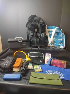 lot 371 image: Swatter Bug Zapper(untested), Coghlans Emergency Blanket, Over Door Hanger, Horsehair Brush and More