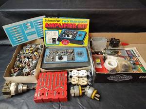 lot 412 image: Science Fair Two Transistor Amplifier Kit and Assorted Electronic Components