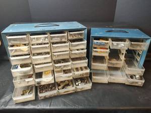 lot 691 image: Hardware Storage Cabinet with Drawers, Includes Assorted Hardware