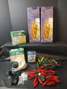lot 763 image: Multicolor Chili Pepper Swags, Solar Rope Lights and Accessories