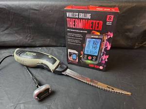 lot 804 image: Smart Gear Wireless Grilling Thermometer, American Angler Electric Knife, Digital Thermometer