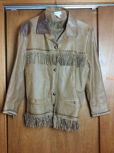 lot 866 image: Santa Fe Leather Jacket, Size L with Fringe and Studded Details