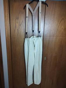 lot 884 image: Mountain Mans Cream Leather Pants with Suspenders