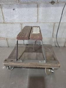 lot 1042 image: Wooden Creeper Stool with Metal Frame and Casters