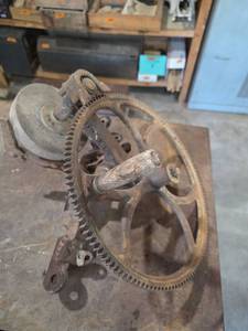 lot 1061 image: Fowler Ajax  Mountable Hand Driven Bench Grinder Head Assembly with Gear Drive