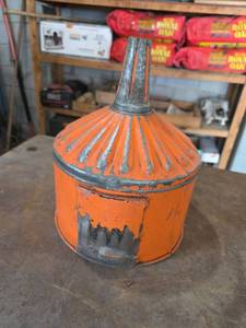 lot 1127 image: Orange Metal Oil Funnel