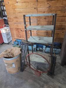 lot 1132 image: Shelving Unit (21in x 15in x 48in), Basketball Hoop, 4 - Metal Legs, and More