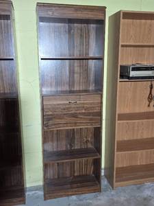 lot 1508 image: Dark Wooden Shelving Unit with Pull Down Door