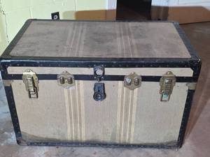 lot 1512 image: Steamer Trunk with Black Bands and Metal Hardware