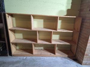 lot 1525 image: 9-Compartment Wood Shelving Unit 3-Tier Storage