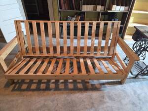 lot 1526 image: Wooden Futon Frame with Slatted Mattress Support and Backrest Full Size