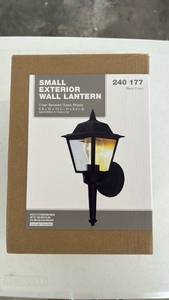 lot 18033 image: Small Exterior Wall Lantern 240177 Black Finish Clear Beveled Glass - Retail $19