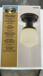 lot 18034 image: Hampton Bay Small Esdale Flush Mount Light 720254 Oil-Rubbed Bronze - Retail $39