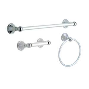 lot 18057 image: Crestfield 3-Piece Bath Hardware Set with Towel Ring Toilet Paper Holder and 24 in. Towel Bar and in Chrome - Retail $68