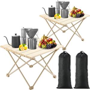 lot 18064 image: Vercraft 2 Pcs Small Camping Table Portable Folding Beach Side Tables Outdoor Lightweight Aluminum Camping Table with Carry Bag Camping Accessories for Outdoor Cooking Picnic Travel(Beige) - Retail $33