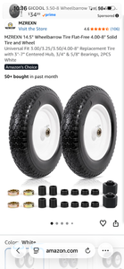 lot 18065 image: MZREXN 14 Wheelbarrow Tire Flat-Free 4.00-8 Solid Tire and Wheel 2PCS - Retail $55