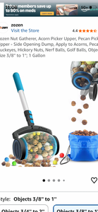 lot 18070 image: Zozen Nut Gatherer Acorn Picker Upper Side Opening Dump 1 Gallon - Retail $25