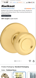 lot 18083 image: Kwikset Tylo Interior Passage Door Knob Non-Locking Polished Brass (previously installed but is all there) - Retail $0