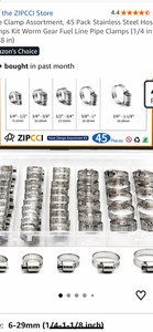 lot 18089 image: ZIPCCI Hose Clamp Assortment Kit 45 Pieces Stainless Steel Worm Gear 14-1 18 in - Retail $15