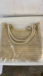 lot 18091 image: Woven Tote Bag with Rope Handles Tan - Retail $15