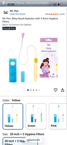 lot 18099 image: Mr. Pen Baby Nasal Aspirator with 3 Extra Hygiene Filters Yellow - Retail $7