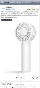 lot 18101 image: Edvision Mini Handheld Fan 3 Speed USB Rechargeable White - Retail $9