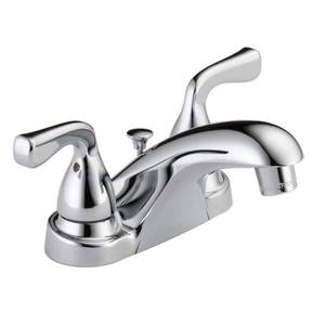 lot 18111 image: Foundations 4 in. Centerset Double Handle Bathroom Faucet in Polished Chrome - Retail $39