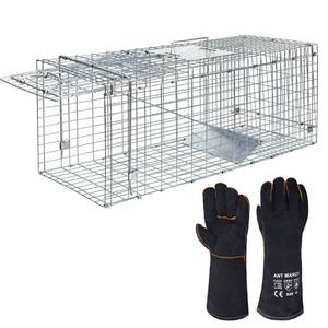 lot 18112 image: ANT MARCH Live Animal Cage Trap 32x11.5x13 Steel Humane Release Rodent Cage with Gloves for Rabbits, Stray Cat, Squirrel, Raccoon, Mole, Gopher, Chicken, Opossum, Skunk, Chipmunks, Groundhog - Retail $47