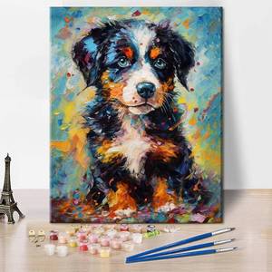 lot 18131 image: Colorful Dog Paint by Numbers for Adults Bourne Hill Adult Paint by Number Acrylic Paint Kits for Adults DIY Adult Paint by Number Kits on Canvas Cutel Animals Art Crafts for Home 16x20(Frameless) - Retail $10