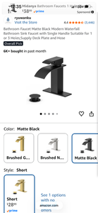lot 18138 image: Midanya Bathroom Faucet Matte Black Modern Waterfall Single Handle - Retail $29