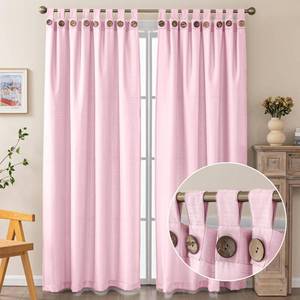lot 18139 image: BRIGHTSHEER Pink Oxford Curtain 2 Panels, Delicate Faux Linen Blend Semi-Blackout Curtains with Coconut Buttons for Living Room, W52 x L84 inches - Retail $27
