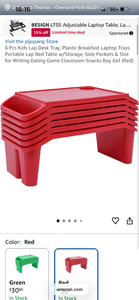 lot 18151 image: pijopang Kids Lap Desk Tray with Storage Side Pockets & Slot Red 6-Pack (white) - Retail $30