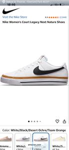 lot 18157 image: Nike Womens Court Legacy Next Nature Shoes White Black Desert Ochre (small scuffs) size 9 - Retail $75