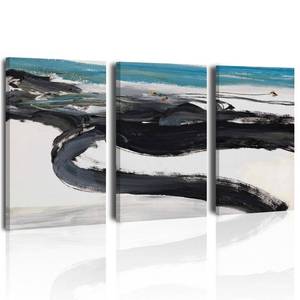 lot 18159 image: 15x18 Inch Wall Decor - Modern Abstract Canvas Wall Art - Set of 3 Framed Prints - Contemporary Black and White Landscape Painting with Blue Accents - Ready to Hang Home, Office, Living Room Decor - Retail $45