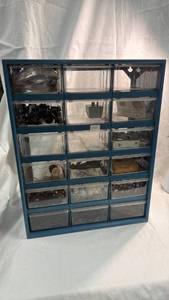 lot 5 image: 18-Drawer Blue Storage Organizer Cabinet with Plastic Drawers