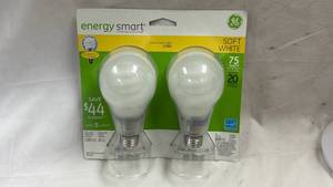 lot 76 image: GE Energy Smart 75W Replacement 20W Soft White 2700K CFL Bulbs 2-Pack
