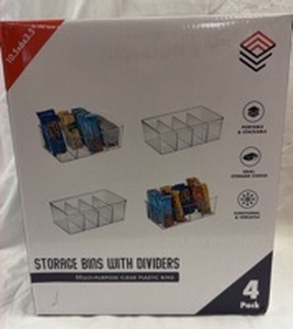 lot 124 image: ClearSpace Storage Bins with Dividers 4-Pack 10.5 x 6 x 3.5