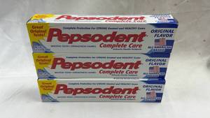 lot 140 image: Pepsodent Complete Care Original Flavor Anticavity Fluoride Toothpaste 5.5 oz 3-Pack